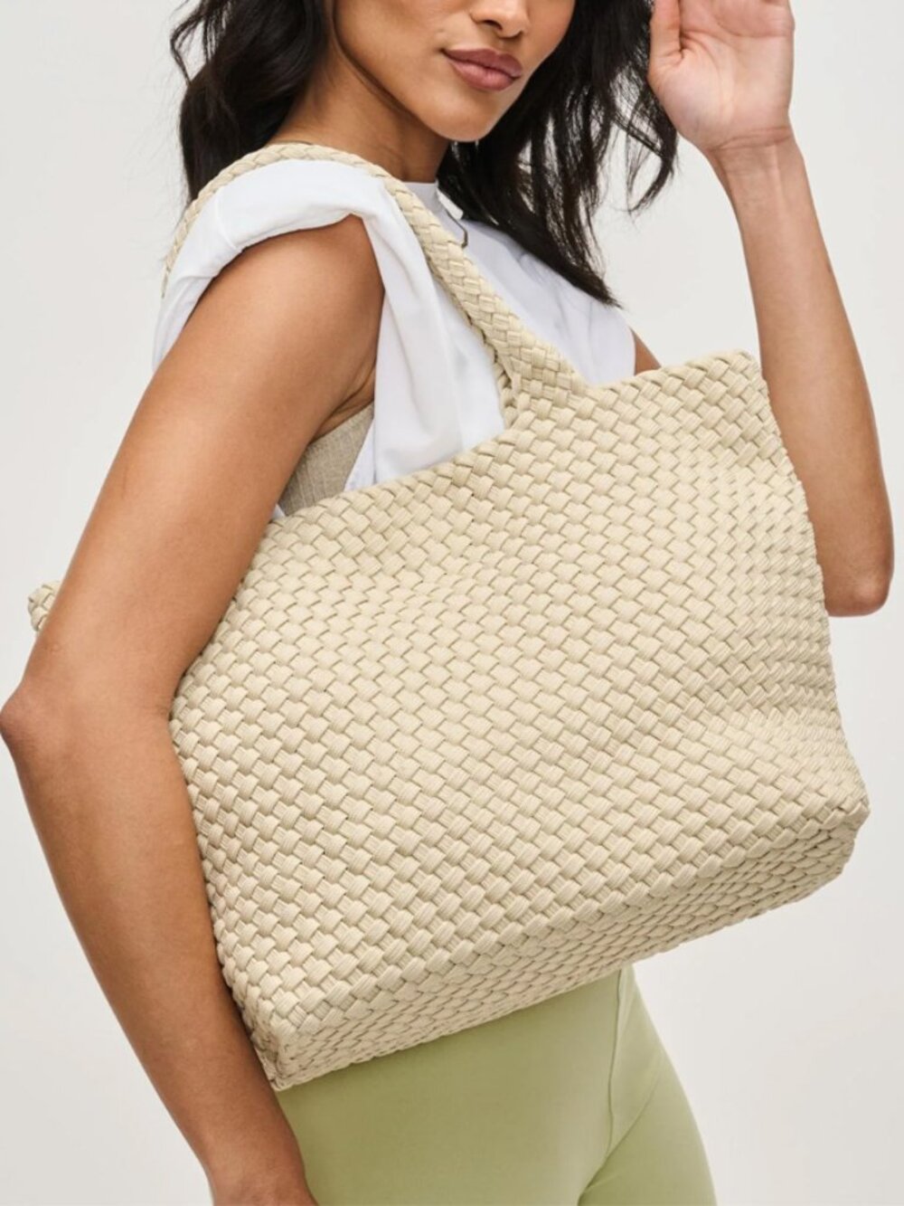 Sol and Selene Sky's The Limit Cream Medium Woven Tote Bag